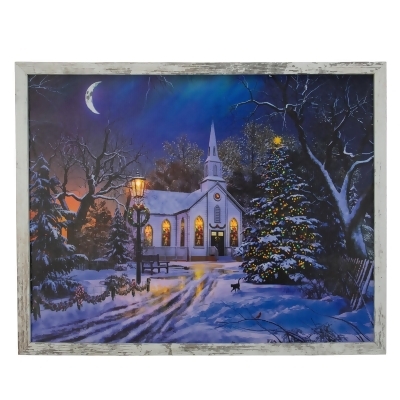 LED Lighted Church at Night Framed Christmas Canvas Wall Art 19