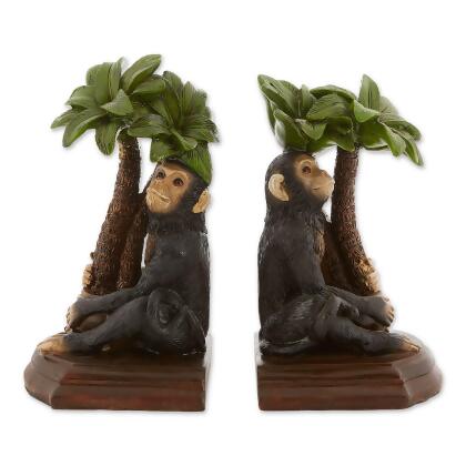 Set of 2 Black and Green Sitting Monkey Bookends 11.25