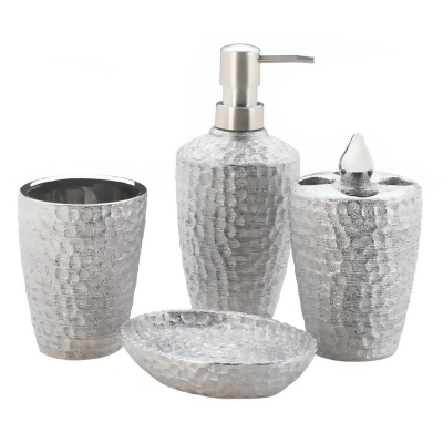Set of 4 Silver Hammered Bathroom Accessories 10.5