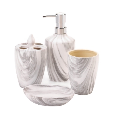 Pack of 4 Ivory and Gray Contemporary Bath Accessory Set 7.25