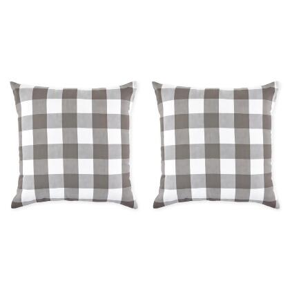 Set of 2 Gray And White Checkered Square Soft Pillow Cover, 20