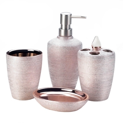 Set of 4 Pink Contemporary Shimmer Bathroom Accessories 10.75