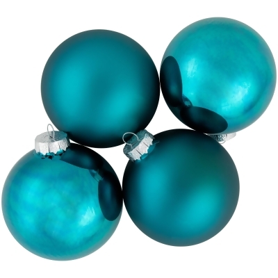 4ct Turquoise Blue 2-Finish Glass Ball Christmas Ornaments 4