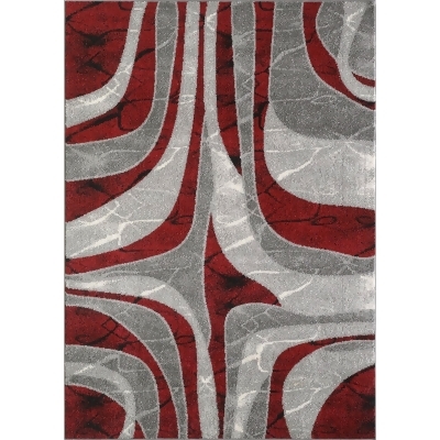 5' x 7' Red and Gray Graphic Rectangular Area Throw Rug 