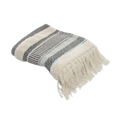 Navy Blue and Beige Striped Throw Blanket 50