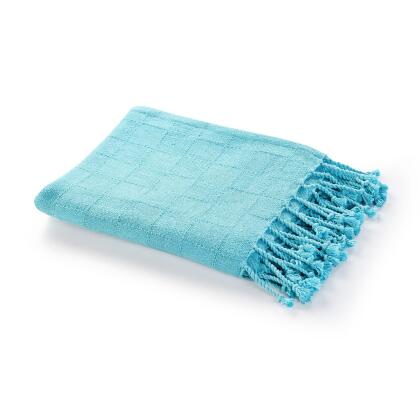 Blue Checkered Weave Throw Blanket with Fringes 50