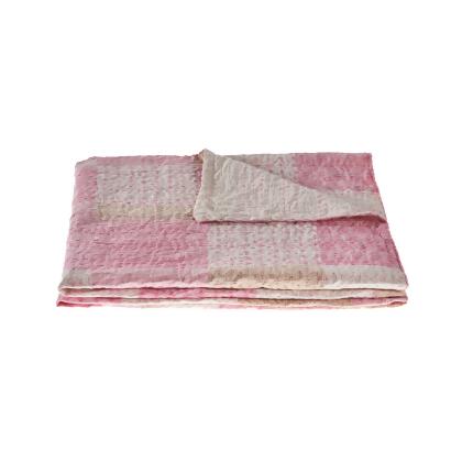 Pink and White Checkered Handmade Throw Blanket 50