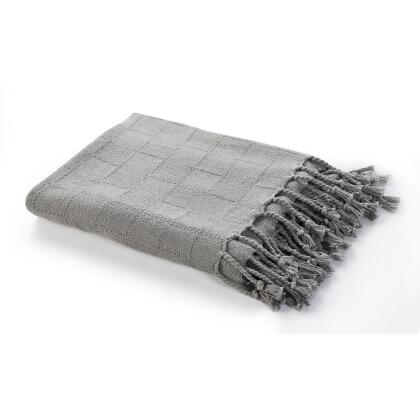 Gray Checkered Weave Fringed Throw Blanket 50