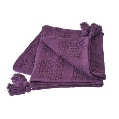 Purple Woven Fringed Throw Blanket 50