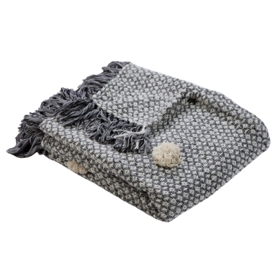 Gray and Black Puffed Up Fringed Throw Blanket 50
