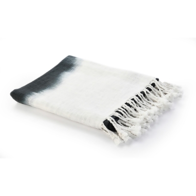 Black and White Shibori Slab Fringed Throw Blanket 50