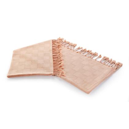 Peach Orange Checkered Weave Fringed Throw Blanket 50