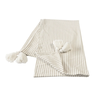 Beige and Ivory Classic Striped Throw Blanket with Tassels 50
