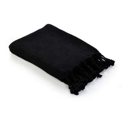 Black Checkered Weave Throw Blanket with Fringes 50