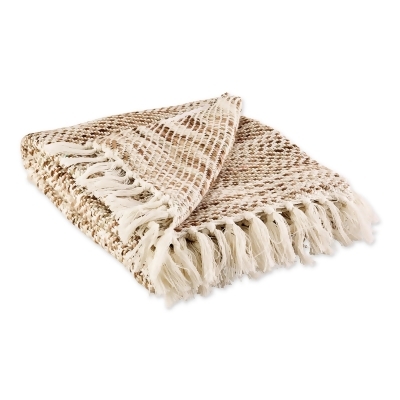 4' x 5' Beige and White Rectangular Home Essentials Woven Throw with Fringe 