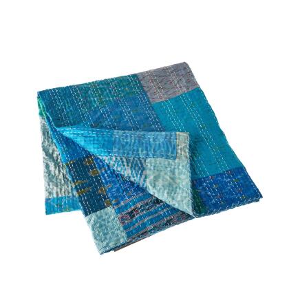 Blue and Green Checkered Handmade Throw Blanket 50