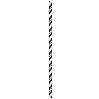 Club Pack of 144 Jet Black and White Striped Straw Party Favors 7.75