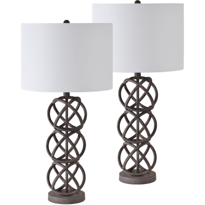 Set of 2 Black Table Lamps with White Drum Shade 31