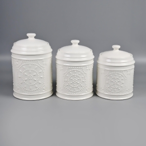 Set of 3 White Unique Pinwheel Design Sealed Storage Canisters, 10 - All