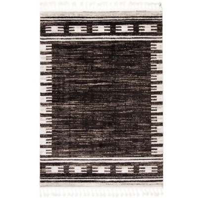 5' x 7.5' Black and Off White Bordered Rectangular Area Throw Rug 