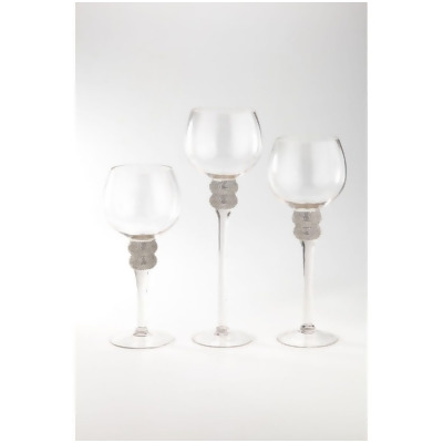 Set of 3 Clear and Silver Contemporary Wine Glasses 15.5