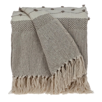 Beige and Brown Blended Wool Throw Blanket 52