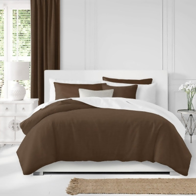 Set of 3 Walnut Brown Solid Comforter with Pillow Shams - Super Queen Size 