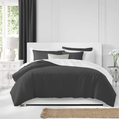 Set of 3 Charcoal Black Solid Comforter with Pillow Shams - Super Queen Size 
