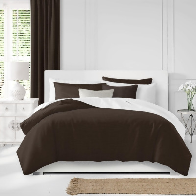 Set of 3 Chocolate Brown Solid Comforter with Pillow Shams - Super Queen Size 
