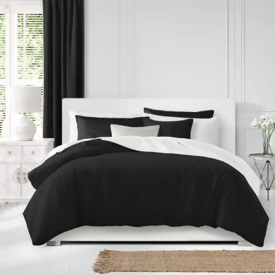 Set of 3 Black Solid Comforter with Pillow Shams - Full Size 