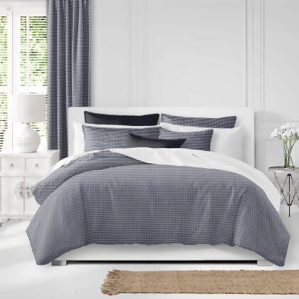 Set of 3 Indigo Blue and White Checkered Duvet Cover with Pillow Shams - Super King 