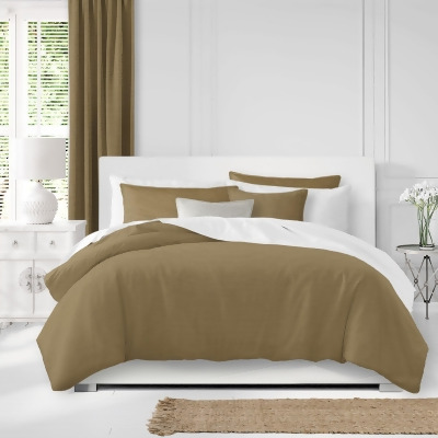 Set of 3 Gold Solid Duvet Cover with Pillow Shams - Queen Size 