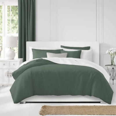 Set of 3 Green Solid Comforter with Pillow Shams - California King Size 