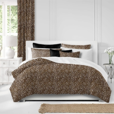 Set of 3 Black and Brown Leopard Print Comforter with Pillow Shams - Full Size 
