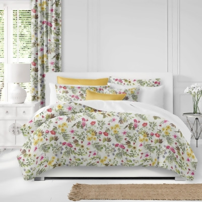 Set of 2 White and Pink Floral Comforter with Pillow Sham - Twin Size 