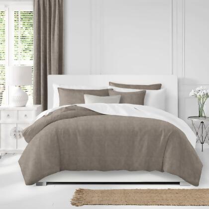 Set of 3 Natural Brown Solid Comforter with Pillow Shams - Queen 