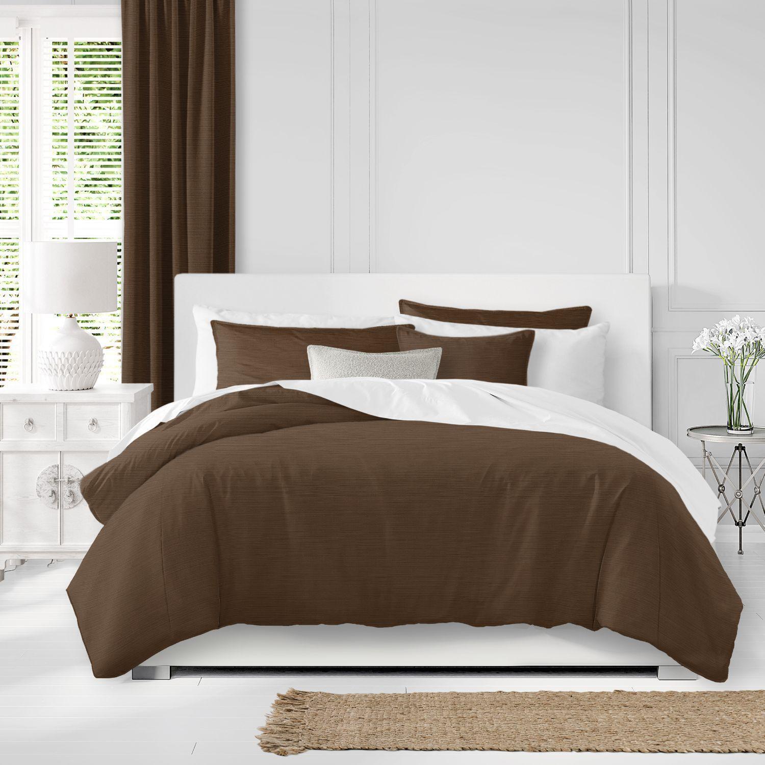 Set of 3 Walnut Brown Solid Comforter with Pillow Shams - King Size