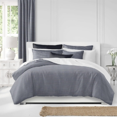 Set of 3 Indigo Blue and White Checkered Comforter with Pillow Shams - California King 