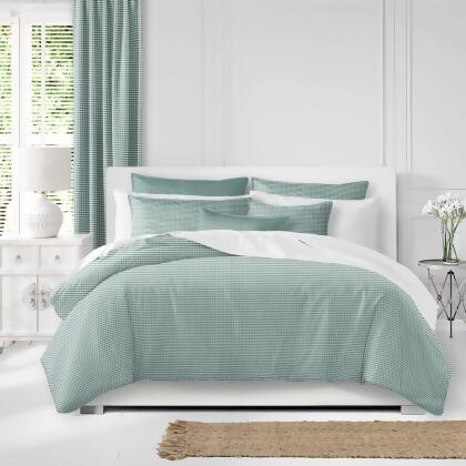 Set of 3 Blue and White Checkered Duvet Cover with Pillow Shams - Queen 