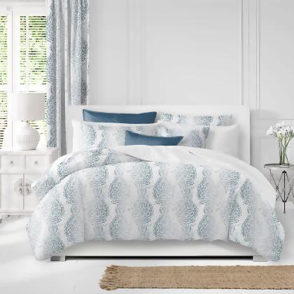 Set of 3 White and Blue Distressed Paisley Duvet Cover with Pillow Shams - California King 