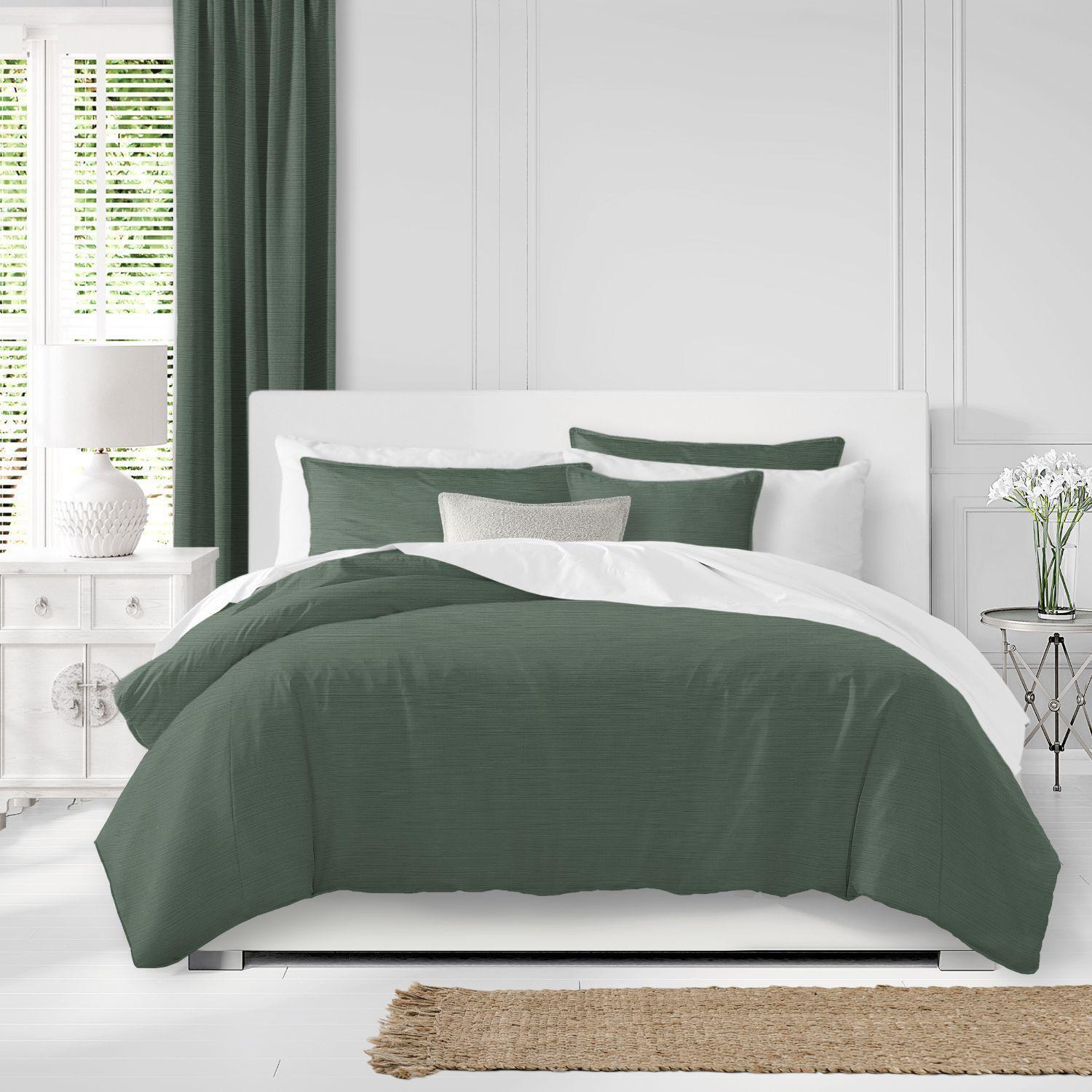 Set of 3 Green Solid Comforter with Pillow Shams - Super King Size
