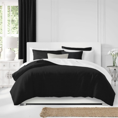Set of 3 Black Solid Comforter with Pillow Shams - Super King 