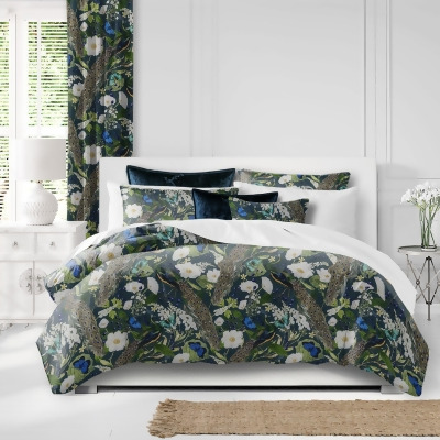 Set of 3 Blue and Green Peacock Print Comforter with Pillow Shams - Super Queen Size 