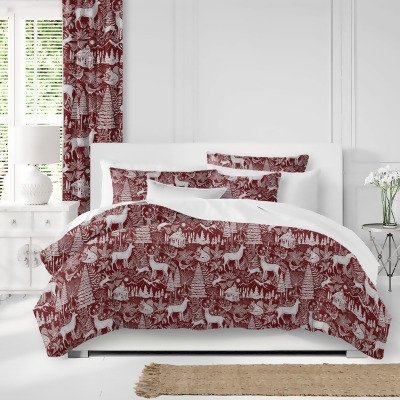 Set of 3 Red and White Winter Woodland Comforter with Pillow Shams - California King Size 