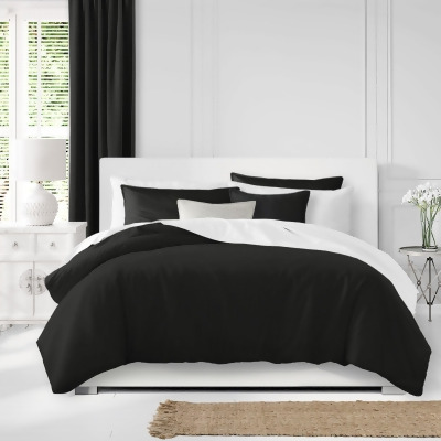 Set of 3 Black Solid Comforter with Pillow Shams - Super King Size 