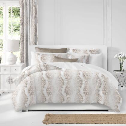 Set of 3 White and Beige Distressed Paisley Duvet Cover with Pillow Shams - California King 