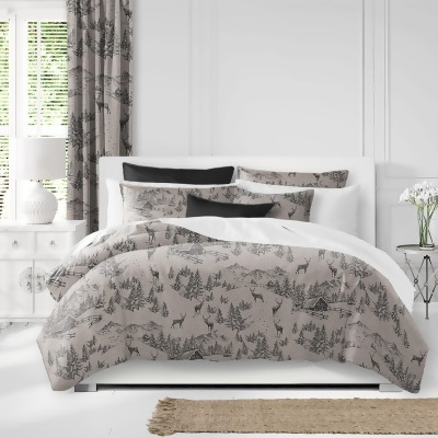 Set of 3 Beige and Black Sketched Alpine Duvet Cover with Pillow Shams - Queen Size 