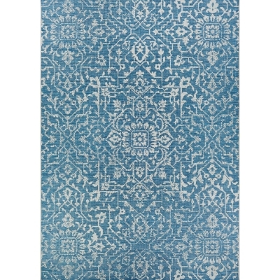 4.5' x 18.5' Ocean Blue and Ivory Outdoor Floral Rectangular Area Throw Rug Runner 
