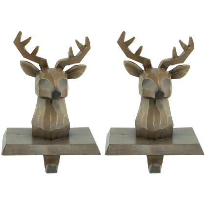Set of 2 Brown Reindeer Head Christmas Stocking Holders 5.75