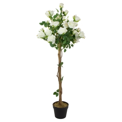 4' Green and White Potted Floral Artificial Rose Garden Tree 